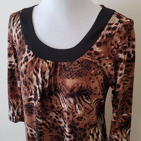 Sushiflower Brown Animal Print Blouse Top - Picture 3 of 5